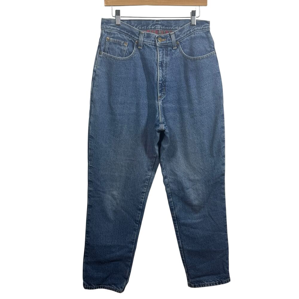 L.L.Bean Jeans Women 12R Blue Red and Green Thermal‎ Lined Plaid Cotton Minimal